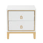 Donald End Table Modern Glam and Luxe White Finished Wood and Gold Metal 2-Drawer