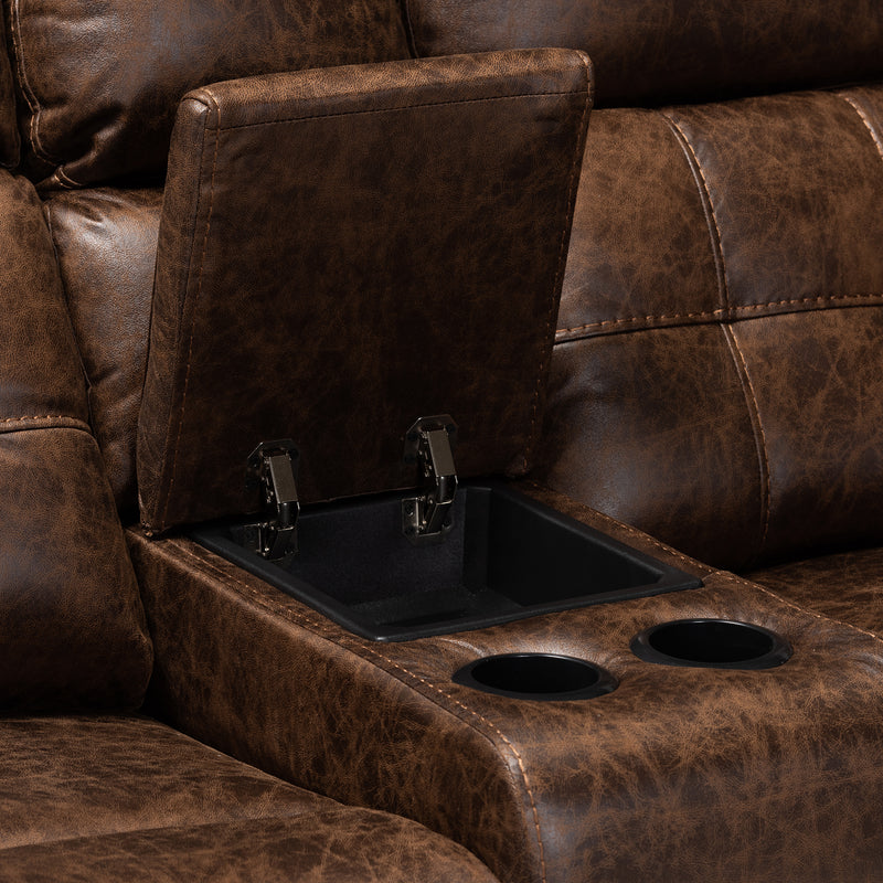 Vesa Sectional Recliner Sofa Modern and Contemporary Brown Leather-Like Fabric Upholstered 6-Piece with 2 Reclining Seats