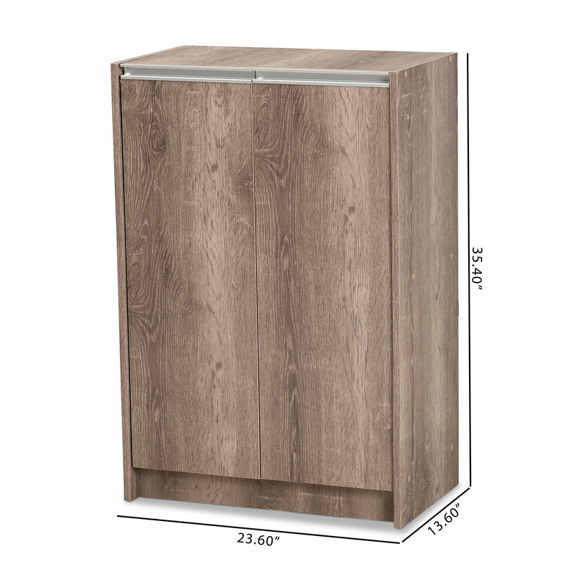 Langston Shoe Cabinet - Modern Weathered Oak 2-Door Storage Solution for Shoes and Accessories