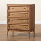 Ramiel Mid-Century Modern 4-Drawer Chest in Ash Walnut with Rattan Accents - Stylish Storage for Bedroom or Living Room