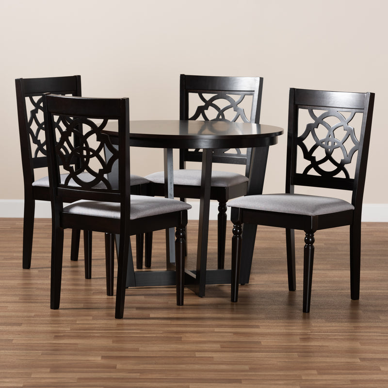 Valerie 5-Piece Dining Set Modern Grey Fabric Upholstered Chairs with Dark Brown Finished Wood Table