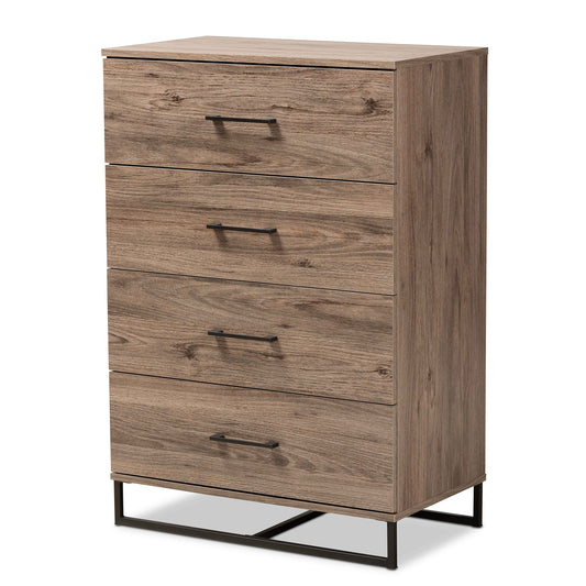 Daxton Storage Chest Modern Rustic Oak Finished Wood with 4 Drawers for Stylish Organization and Home Decor