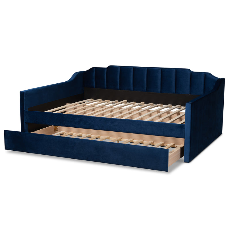 Lennon Daybed - Modern and Contemporary Navy Blue Velvet Fabric Upholstered with Trundle