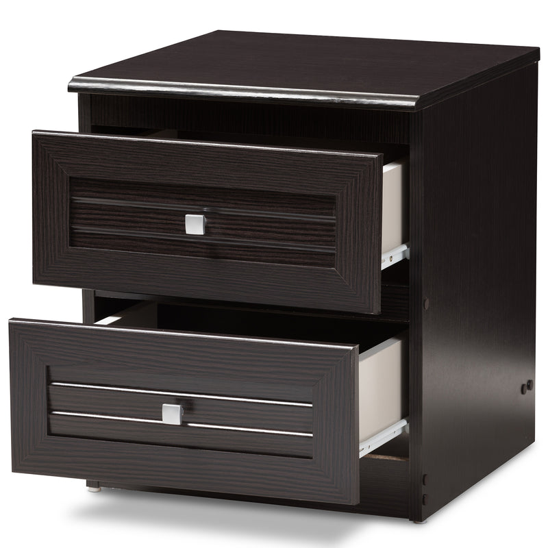 Carine Nightstand - Modern Wenge Brown 2-Drawer Bedroom Furniture for Stylish Storage