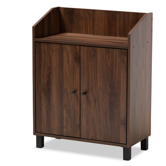 Rossin Shoe Storage Cabinet Modern and Contemporary Walnut Brown Finished 2-Door Wood Entryway with Open Shelf