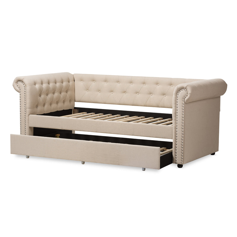 Mabelle Trundle Daybed - Modern and Contemporary Beige Fabric