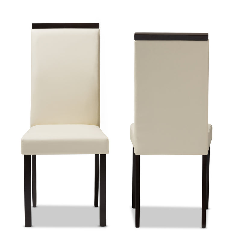 Daveney Dining Chair Set of 2 Modern Cream Faux Leather Upholstered Chairs for Stylish Dining Rooms