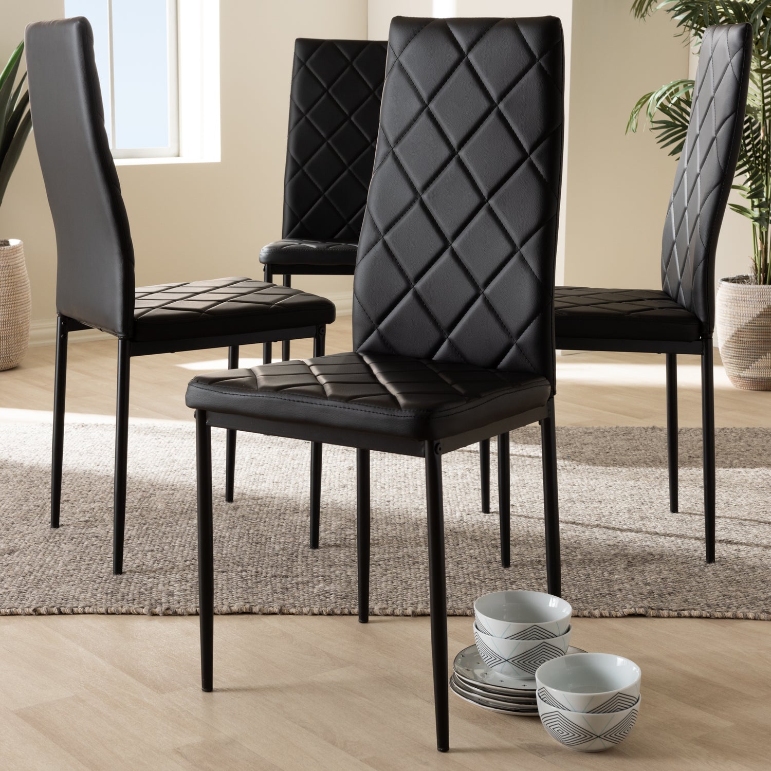 Blaise Dining Chair Modern and Contemporary Black Faux Leather Upholstered Set of 4