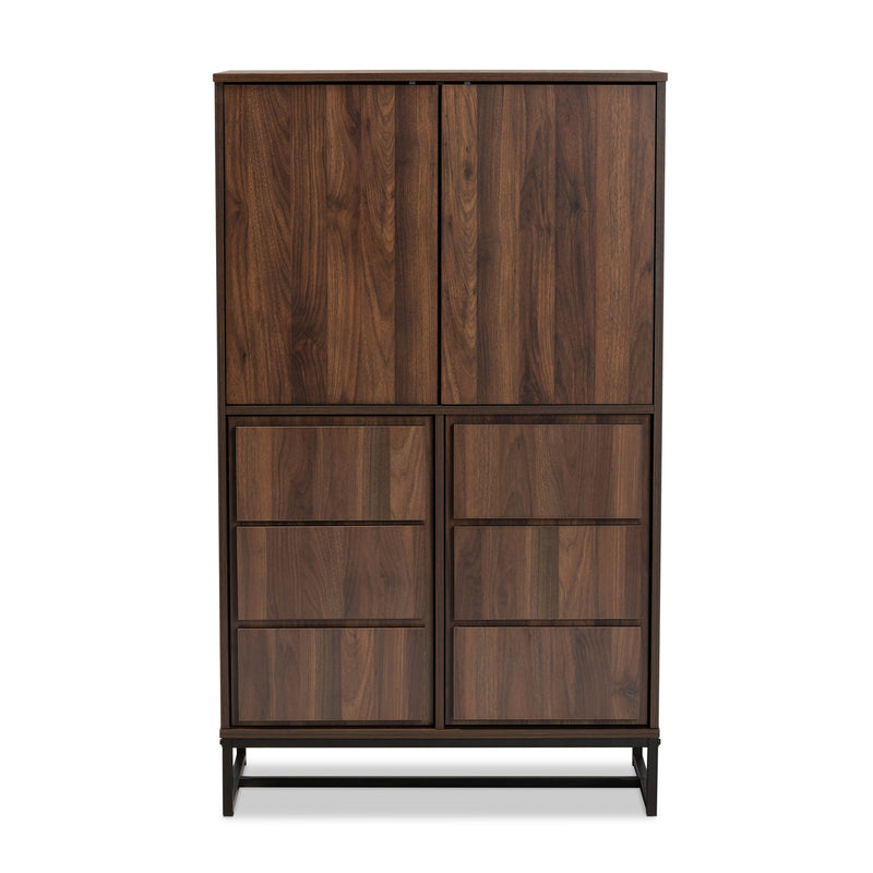 Neil Multipurpose Storage Cabinet in Modern Contemporary Design with Walnut Brown Wood and Black Metal Finish