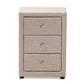 Tessa Nightstand - Modern and Contemporary Beige Fabric Upholstered 3-Drawer