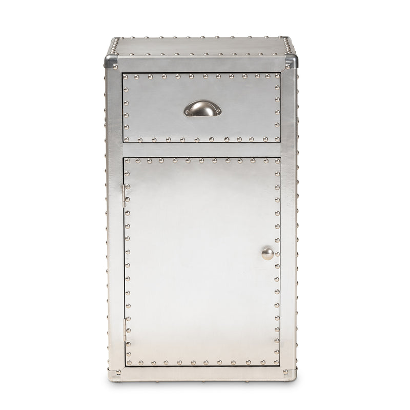 Serge Accent Storage Cabinet French Industrial Silver Metal 1-Door Design for Stylish Home Organization