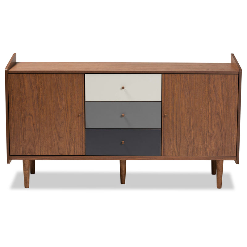 Halden Sideboard Mid-Century Modern 2-Door Buffet in Multicolor Walnut Brown and Grey Finished Wood for Dining Room Storage and Display