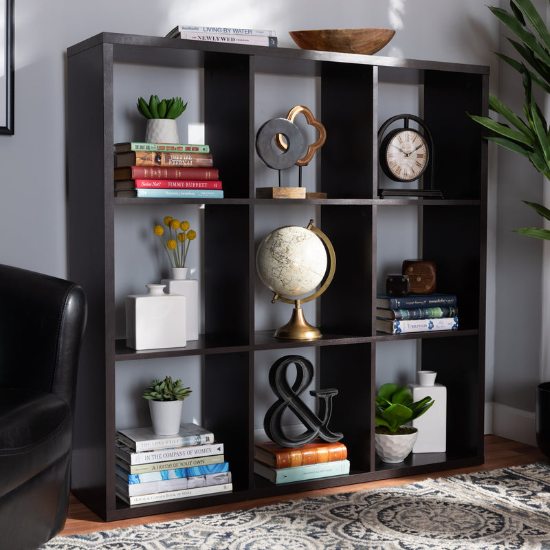 Janne 9-Cube Multipurpose Storage Shelf in Dark Brown Finish for Organizing and Displaying Books and Decor