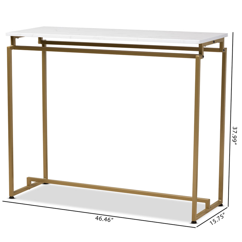 Renzo Console Table Modern Contemporary Design Brushed Gold Metal Frame Faux Marble Top