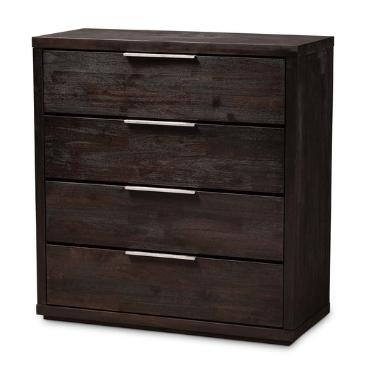 Titus Modern 4-Drawer Chest in Dark Brown Finished Wood for Stylish Bedroom Storage