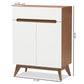 Calypso Mid-Century Modern Shoe Cabinet with White and Walnut Wood Storage