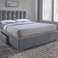 Sarter King-Size Bed Contemporary Grid-Tufted Grey Fabric Upholstered Storage Bed with 2 Drawers for Organized Living