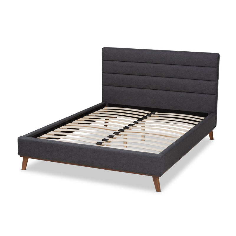 Erlend Platform Bed - Mid-Century Modern Dark Grey Fabric Upholstered