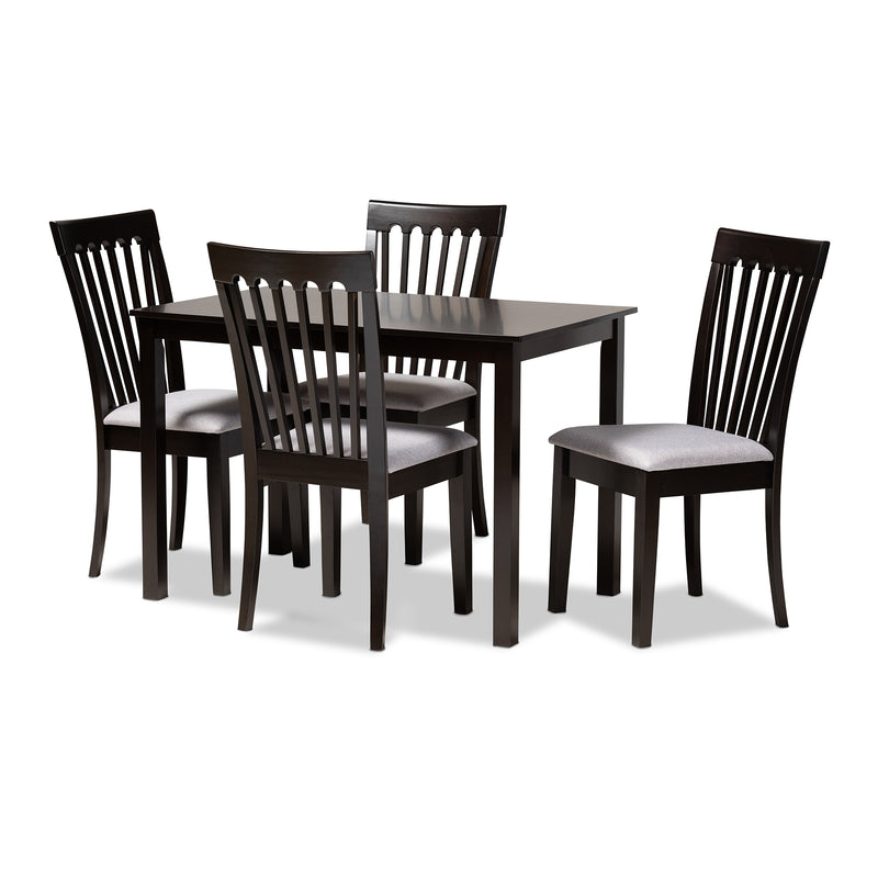 Minette Dining Set Modern Contemporary Gray Fabric Upholstered Espresso Brown Finished Wood 5-Piece