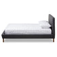 Sinclaire Queen Platform Bed - Modern Dark Grey Fabric Upholstered with Walnut Finish