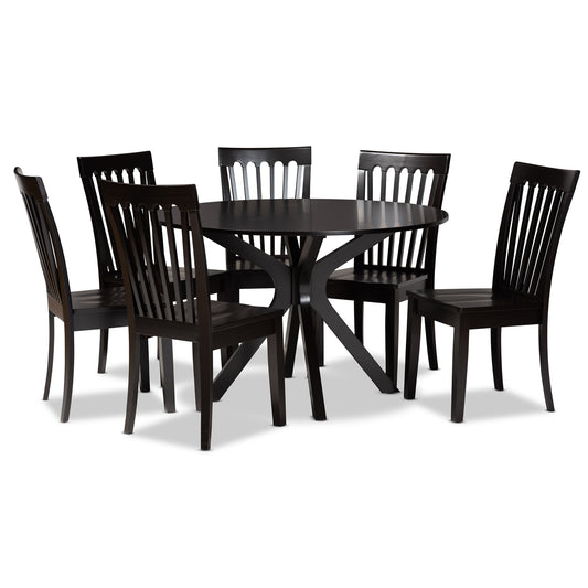 Zora Dining Set Modern 7-Piece Dark Brown Finished Wood Furniture for Stylish Home Decor