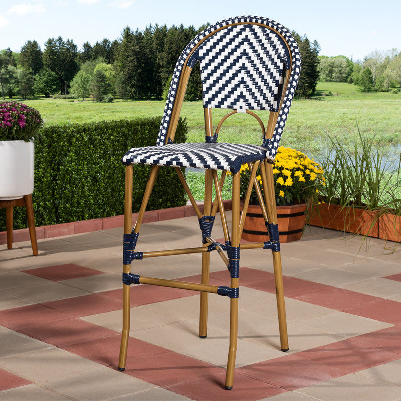 Ilene Bistro Bar Stool Classic French Indoor and Outdoor Grey and White Bamboo Style