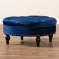 Palfrey Ottoman Transitional Blue Velvet Fabric Upholstered Button Tufted Cocktail