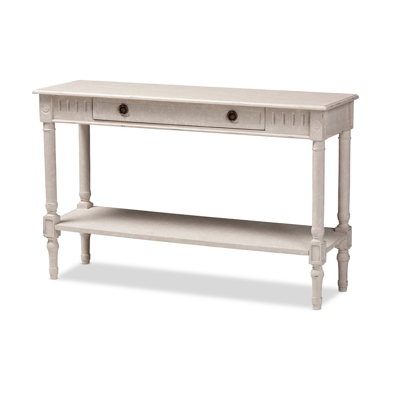 Ariella Console Table Country Cottage Farmhouse Style with 1 Drawer Whitewashed Finish