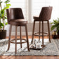 Adams Bar Stool Set Modern Transitional Distressed Brown Fabric Upholstered and Walnut Brown Finished Wood 2-Piece