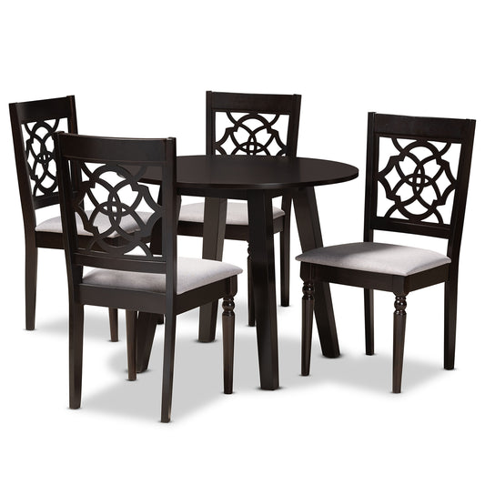 Eliza Dining Set Modern Contemporary 5-Piece Grey Fabric Upholstered Walnut Brown Finished Wood