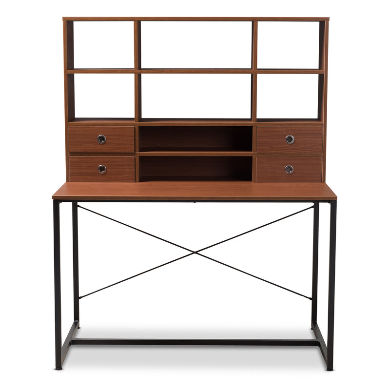 Edwin Rustic Industrial 2-in-1 Bookcase Writing Desk in Brown Wood and Metal