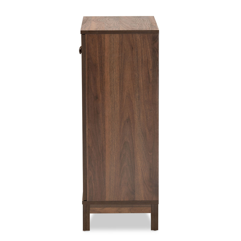 Nissa Shoe Storage Cabinet Modern Walnut Brown Finished Wood with 2 Doors for Organized Footwear Storage