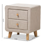 Jonesy Nightstand - Mid-Century Beige Linen Upholstered 2-Drawer