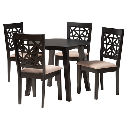 Aiden 5-Piece Dining Set Modern Beige Fabric Chairs with Dark Brown Wood Table for Stylish Dining Room Decor