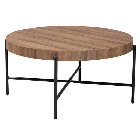 Umar Coffee Table - Modern Industrial Design with Walnut Brown Wood and Black Metal Frame for Stylish Living Room Decor