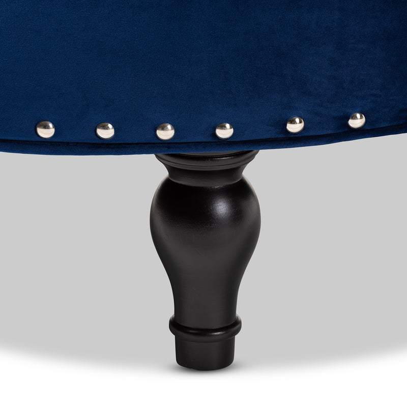 Palfrey Ottoman Transitional Blue Velvet Fabric Upholstered Button Tufted Cocktail