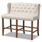 Alira Bar Stool Modern and Contemporary Beige Fabric Upholstered Walnut Finished Wood Button Tufted