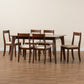 Carola Dining Set Mid-Century Modern Cream Fabric and Dark Brown Finished Wood 7-Piece