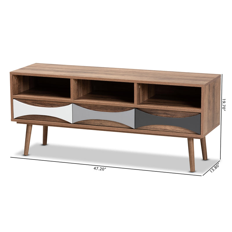 Leane TV Stand Modern Contemporary Design Natural Brown Finish Multi-Colored Wood 3 Drawers for Storage