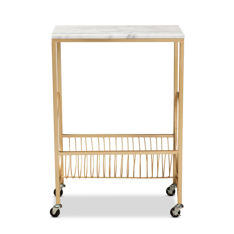 Jacek Modern Wine Cart - Gold Metal with Elegant Marble Tabletop for Stylish Home