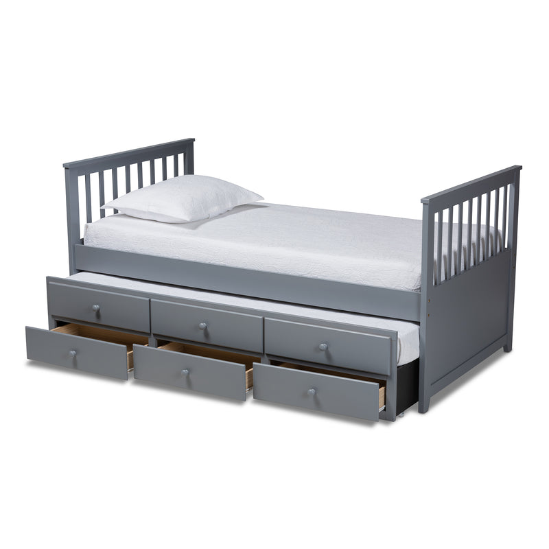 Trine Twin Size Daybed with Trundle Classic Grey Finished Wood Design for Versatile Sleeping and Seating Solutions