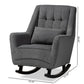 Elisa Rocking Chair Modern Contemporary Design Grey Fabric Upholstery Dark Brown Finished Wood Frame for Stylish Comfort