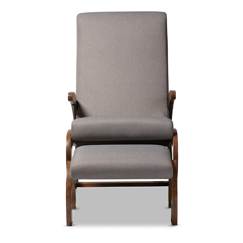 Kaira Rocking Chair and Ottoman Set Gray Fabric Upholstered Walnut-Finished Wood 2-Piece Modern and Contemporary