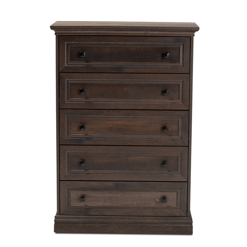 Nolan 5-Drawer Wood Chest in Hazel Walnut Finish - Stylish Storage for Bedroom or Living Room