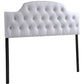 Morris Queen Size Headboard Modern Contemporary White Faux Leather Upholstered Design with Button-Tufted Scalloped Detail