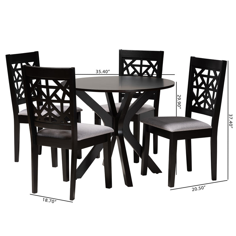 Karel Dining Set Modern Grey Fabric and Espresso Brown Finished Wood 5-Piece