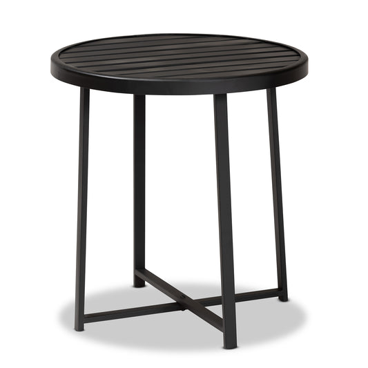 Sadiya Modern Industrial Outdoor Side Table with Black Metal Design for Patio and Garden Use