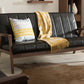 Nikko Sofa Mid-century Modern Scandinavian Style Black Faux Leather Wooden 3-Seater