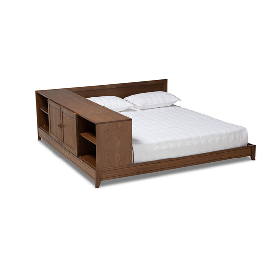 Kaori Queen Size Platform Storage Bed - Modern Transitional Design in Walnut Brown Wood with Ample Storage Solutions