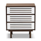 Meike Mid-Century Modern Nightstand - Two-Tone Walnut Brown and White Wood with 3 Drawers for Stylish Bedroom Storage